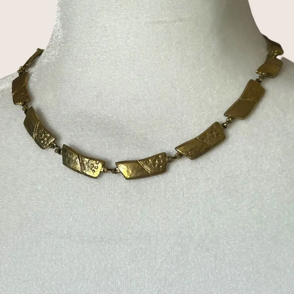 🌟 VTG ANNE DICK BRUTALIST HAMMERED U BALL BRONZE COLLAR SIGNED NECKLACE 18" - Picture 2 of 5